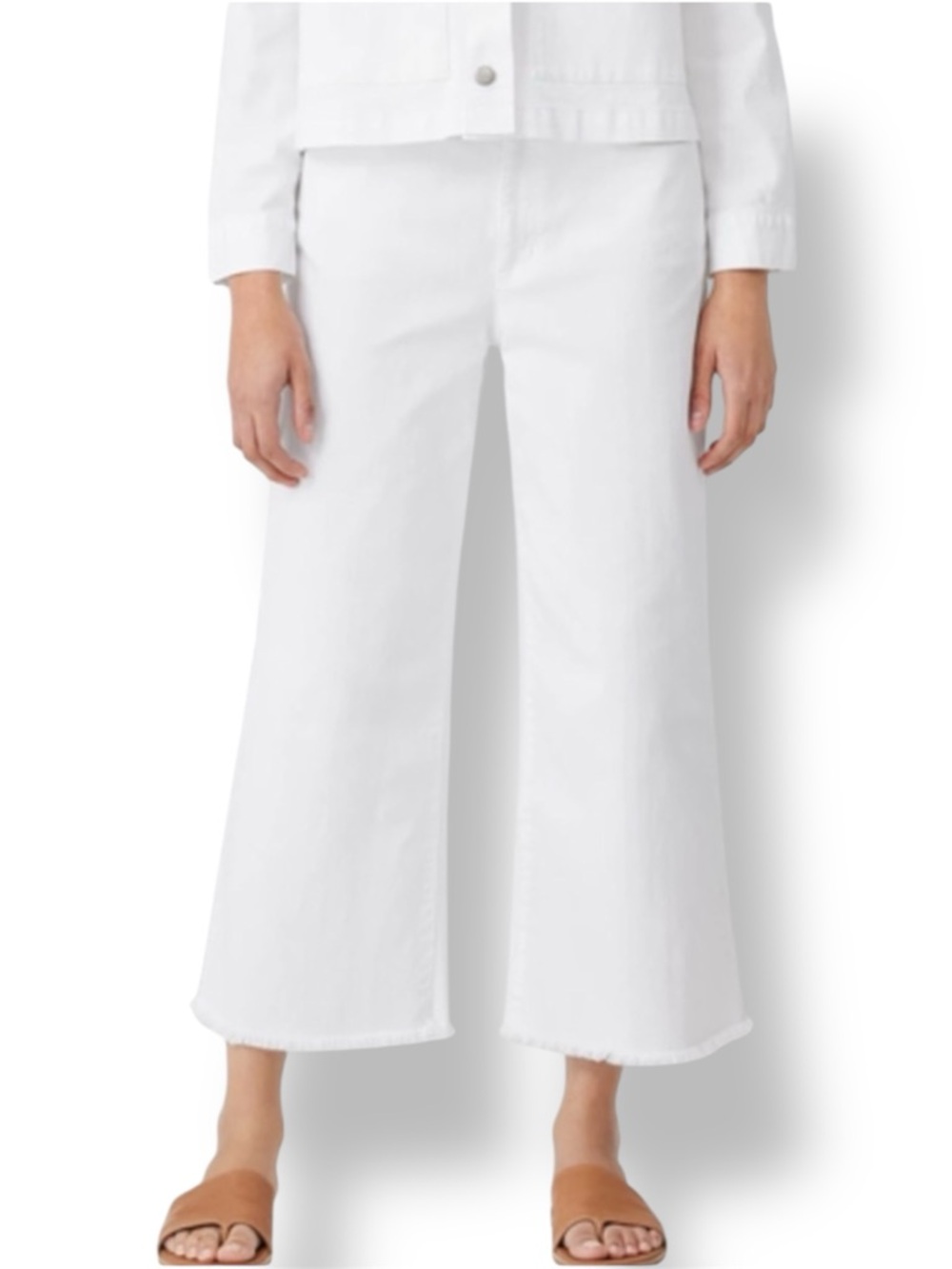 Eileen Fisher High-Waisted Straight Legs Organic Cotton Pants In Ivory Sz M